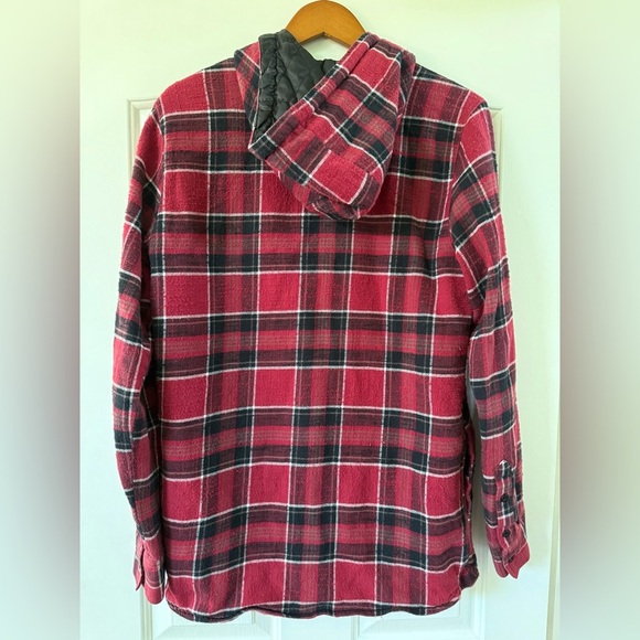 Volcom Snowboarding Hooded Flannel Jacket Red Black Plaid DWR Men’s Small - Picture 7 of 12